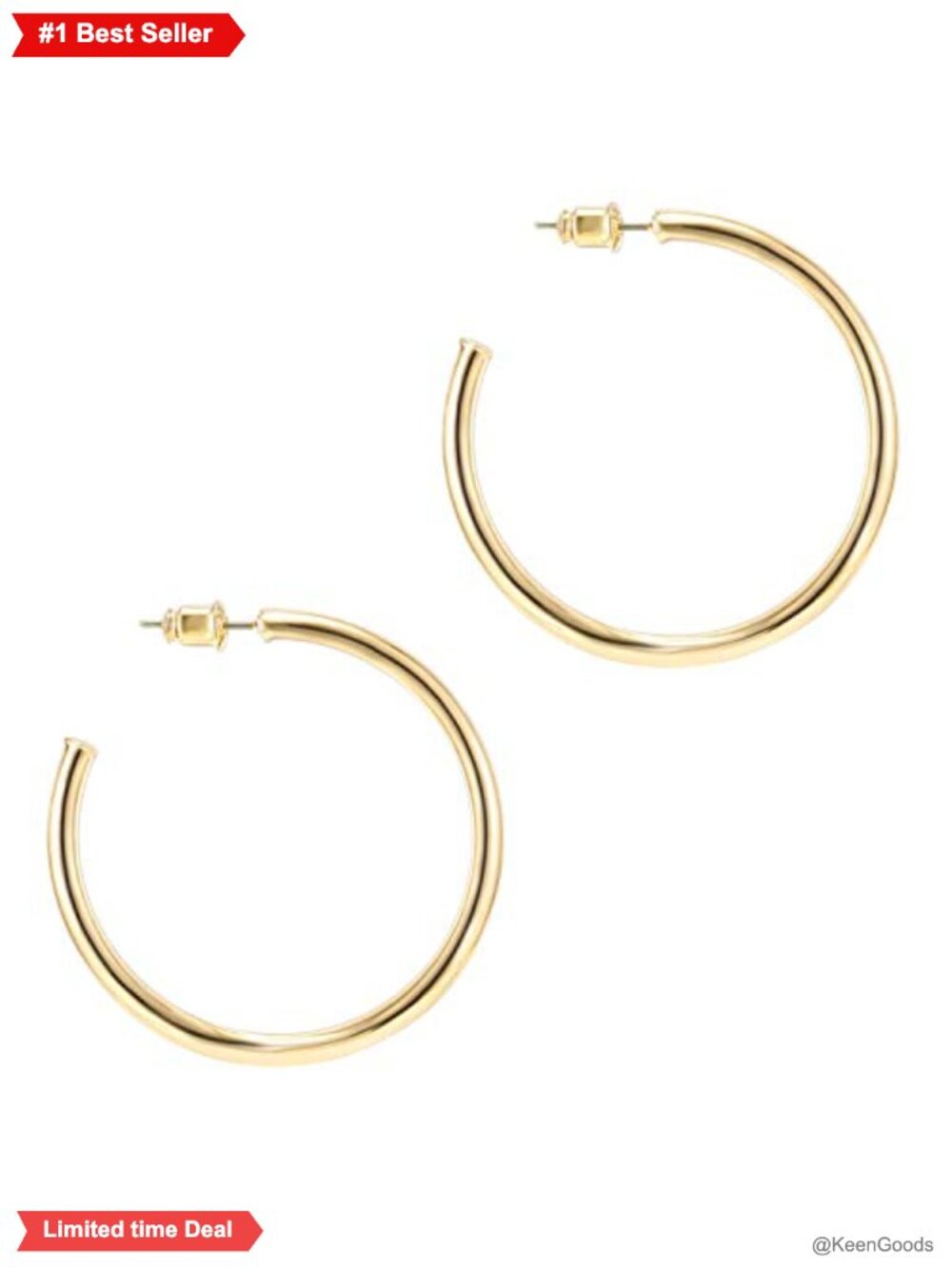 14K Gold Plated Hoop Earrings 45mm Infinity Style Lightweight